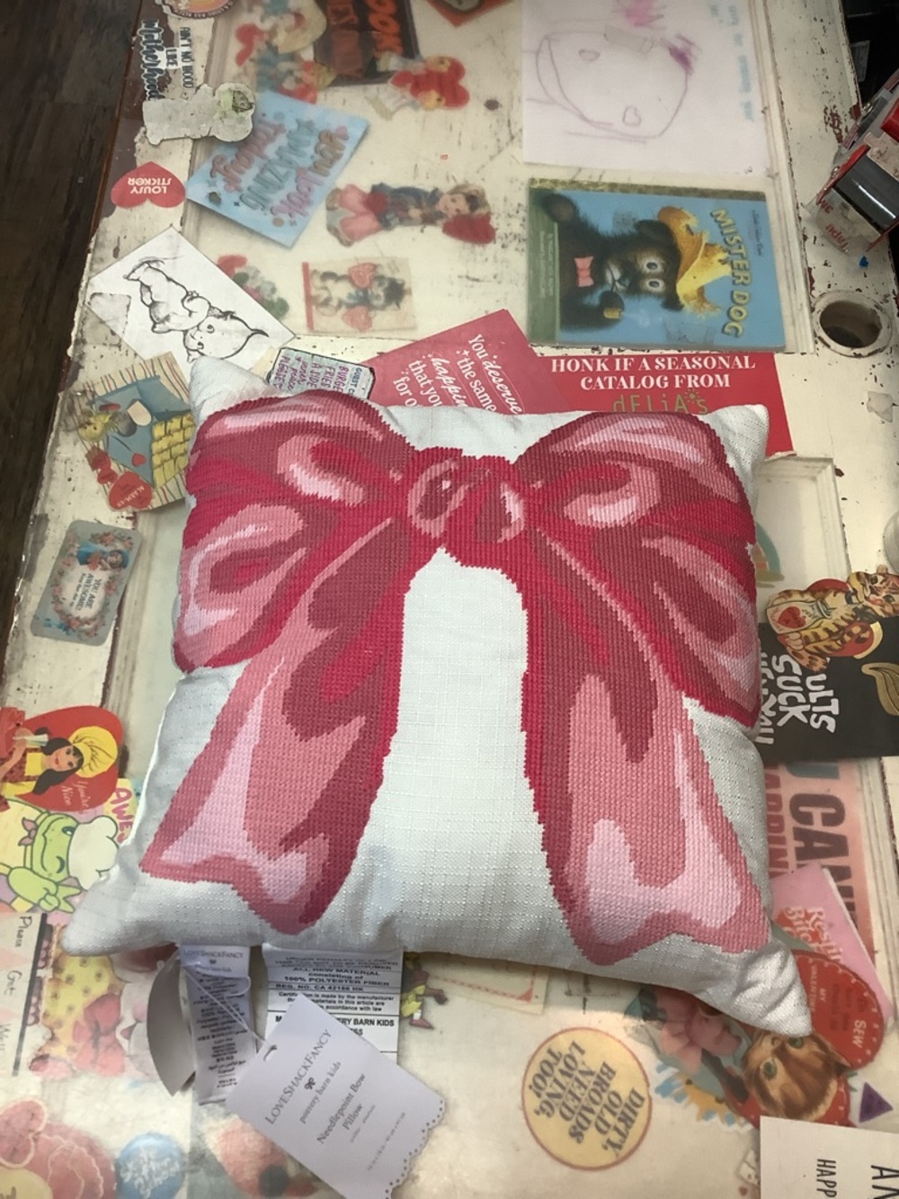 LoveShackFancy Pink Bow Holiday Throw Pillow